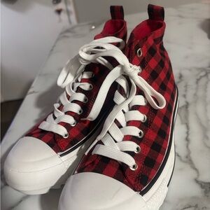 Red & Black Plaid High-Top Converse Sneakers